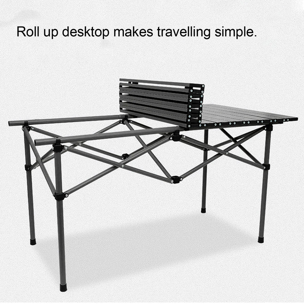 Folding Camping Table Black Spacious Storage Basket 47.24in Carbon Steel Portable Roll Up Outdoor Table