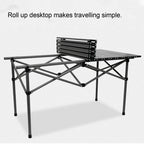 Folding Camping Table Black Spacious Storage Basket 47.24in Carbon Steel Portable Roll Up Outdoor Table