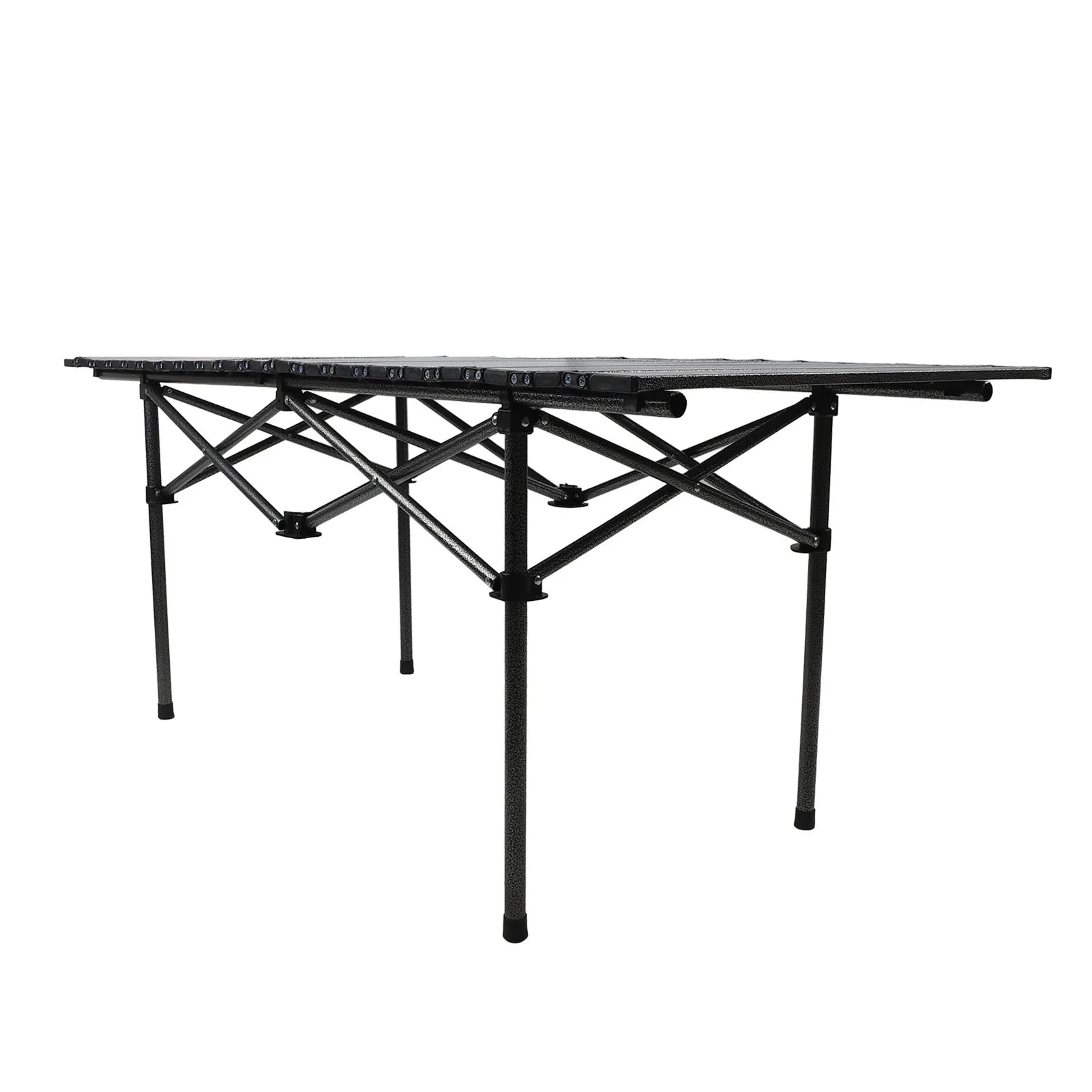 Folding Camping Table Black Spacious Storage Basket 47.24in Carbon Steel Portable Roll Up Outdoor Table
