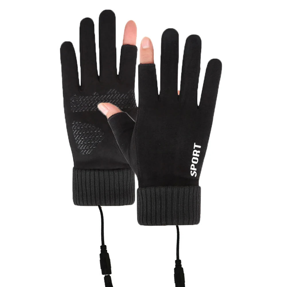Touch Screen Gloves Non-Slip USB Rechargeable Windproof Warmer 2 Finger Heated Gloves Heated Motorcycle Gloves for Women Men