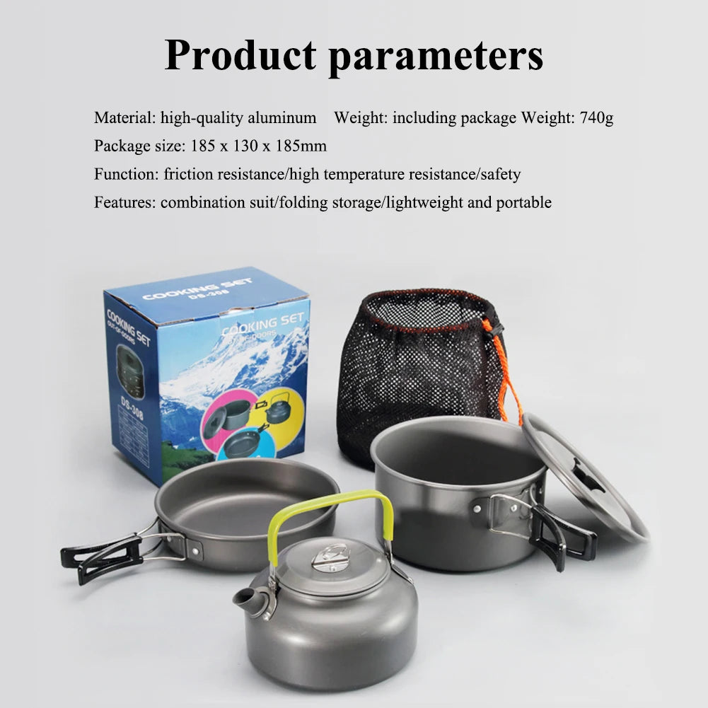 Camping Cookware Kit, 2-3 Person Camping Cookware Set Non Stick Pot and Pans Lightweight