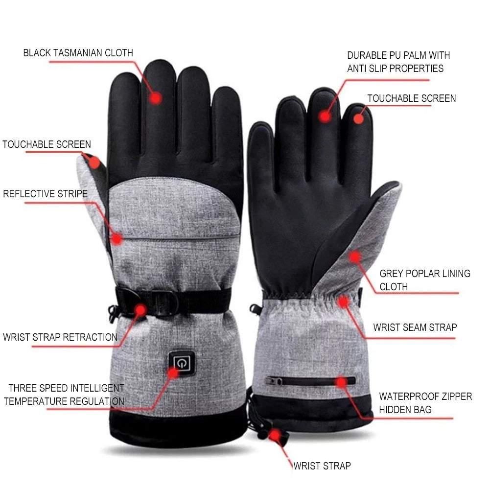 1Pair Heated Gloves Anti-Slip Electric Winter Heating Gloves Rechargeable Waterproof for Outdoor Climbing Hiking Skiing Cycling