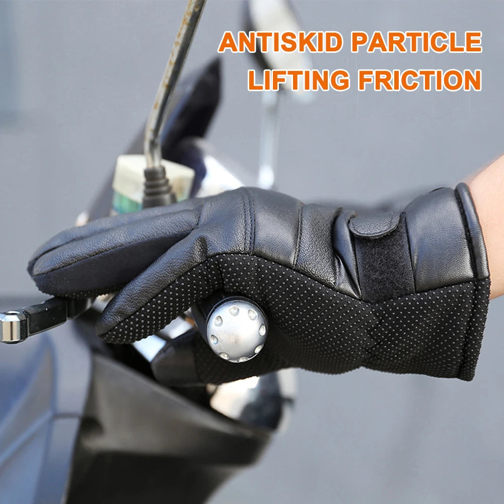 Leather Electric Heating Gloves Waterproof Outdoor Winter Gloves Heated Touchscreen Hand Warmer for Hiking Skiing Fishing