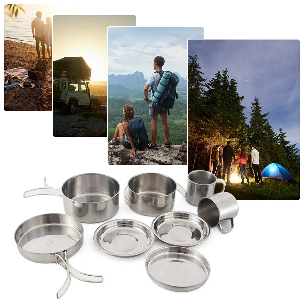 8pcs/Set Camping Cookware Mess Kit Stainless Steel