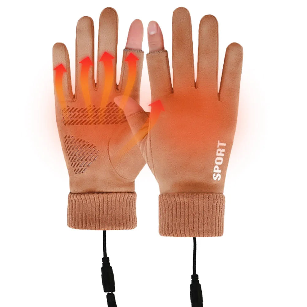 Touch Screen Gloves Non-Slip USB Rechargeable Windproof Warmer 2 Finger Heated Gloves Heated Motorcycle Gloves for Women Men