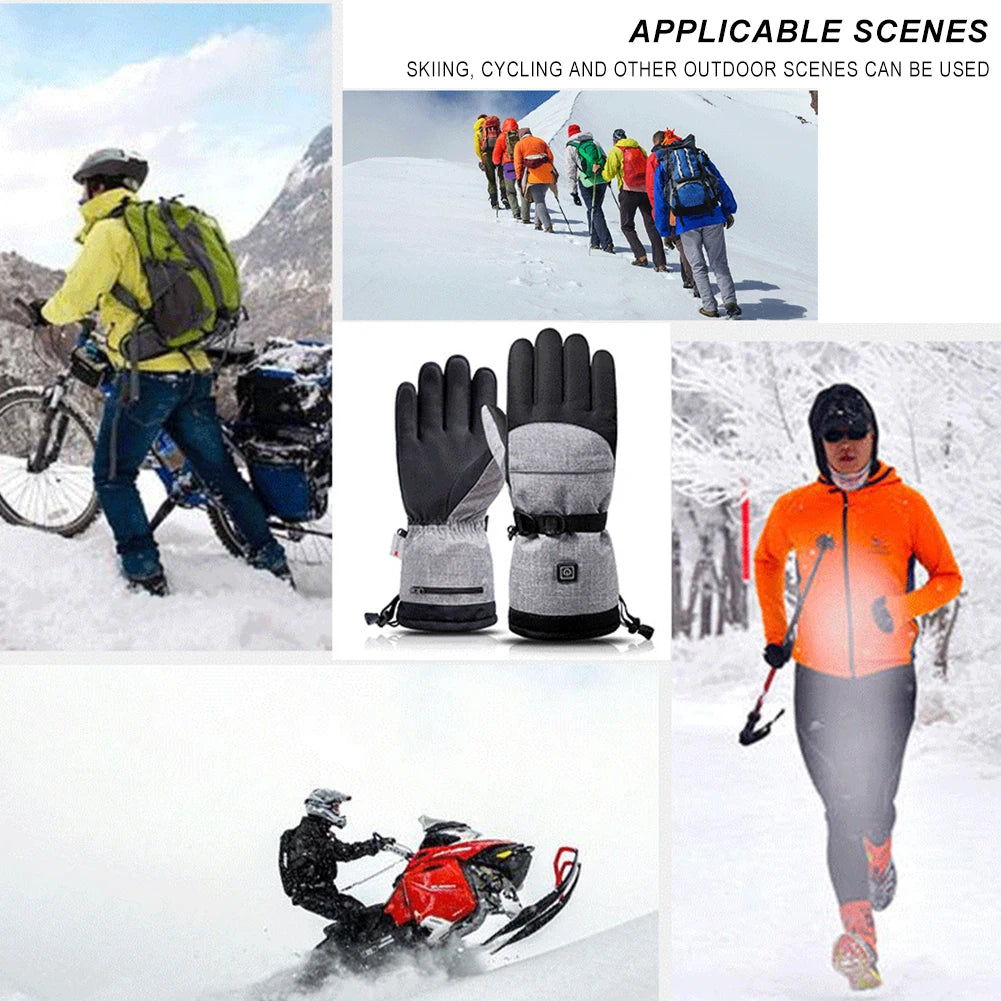 1Pair Heated Gloves Anti-Slip Electric Winter Heating Gloves Rechargeable Waterproof for Outdoor Climbing Hiking Skiing Cycling
