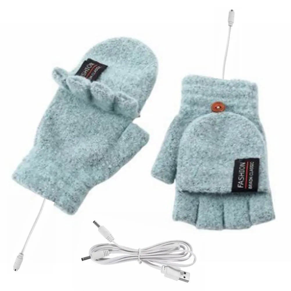 USB Electric Heated Gloves Touchscreen Double-Sided Heating Gloves Fingerless Hands Warmer Electric Thermal Gloves Winter Warmer