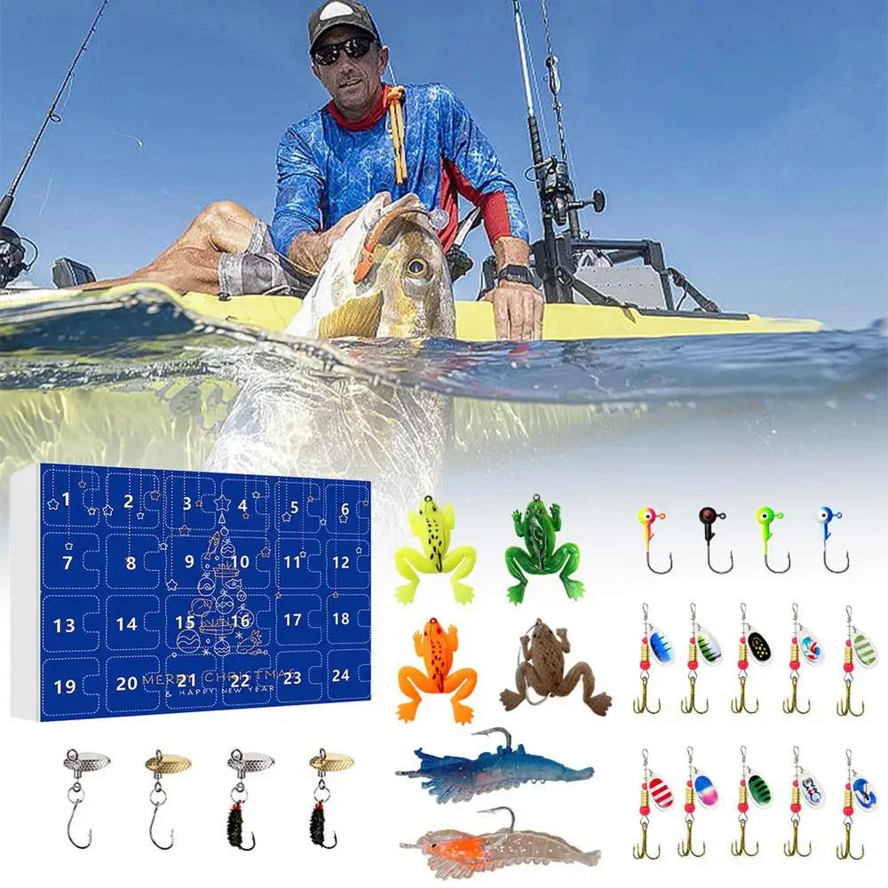 Fishing Advent Calendar Freshwater Bass Baits 24 Days Christmas Countdown Calendar Fishing Lure Kit for Christmas Holiday