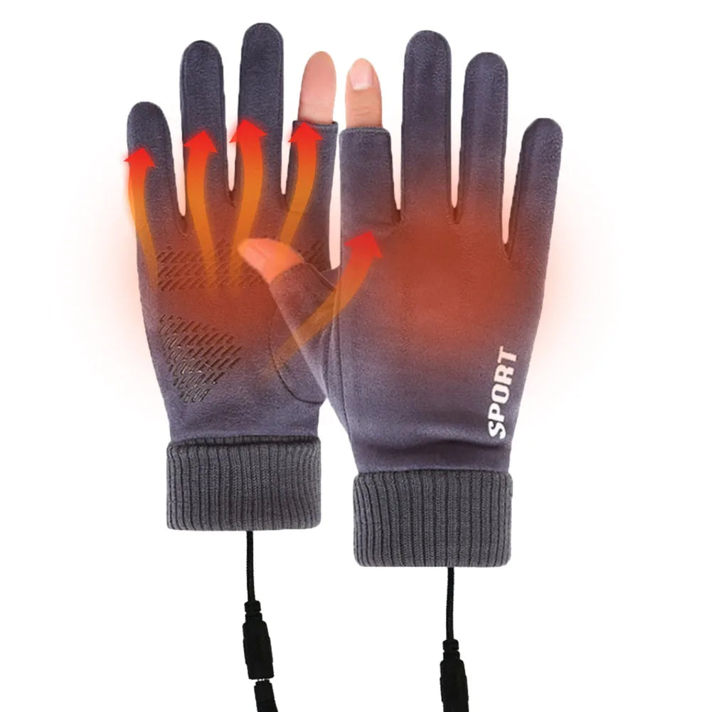 Touch Screen Electric Heated Hand Warmer Windproof USB Rechargeable Heating Thermal Gloves 2 Finger Heated Gloves for Women Men