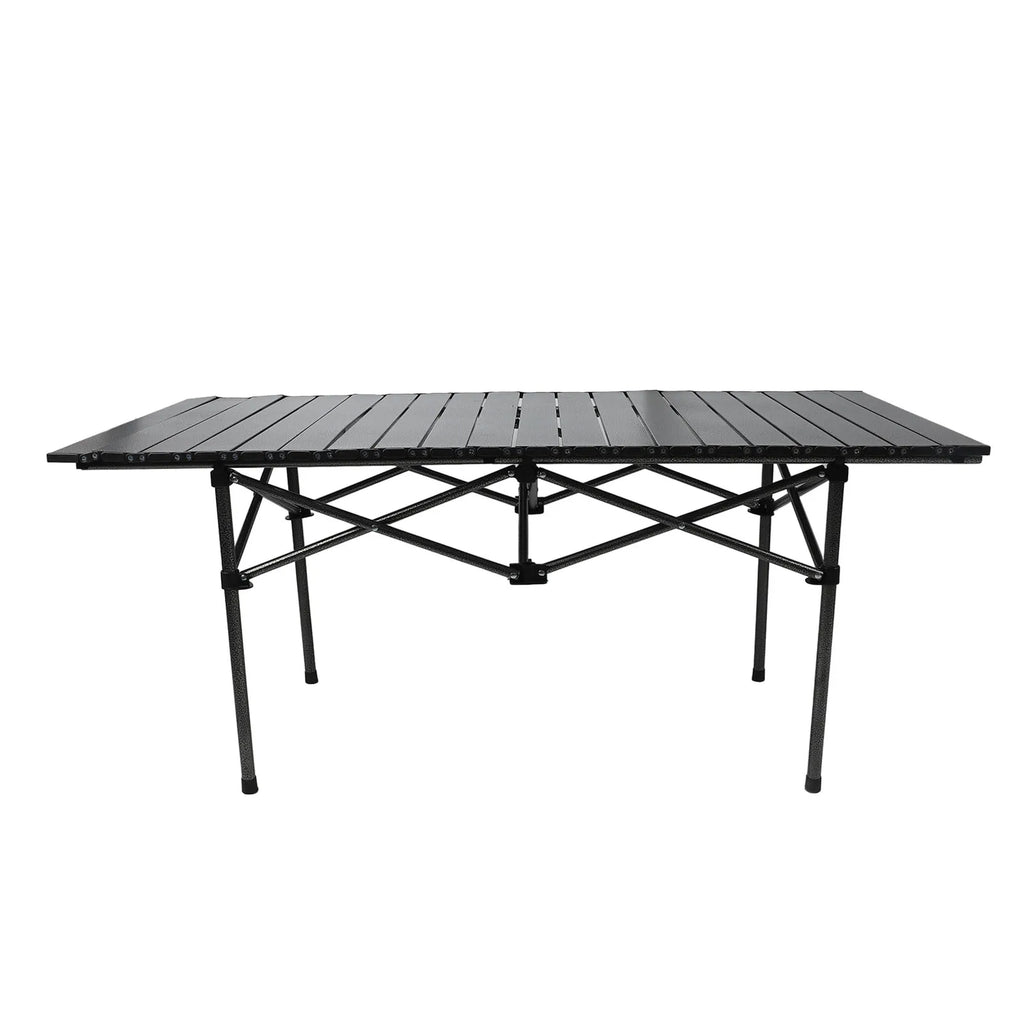 Folding Camping Table Black Spacious Storage Basket 47.24in Carbon Steel Portable Roll Up Outdoor Table