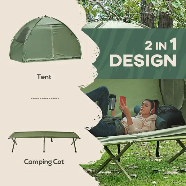 Outsunny Camping Tent Cot, Single Person Folding Cot Combo, Off-Ground Tent, Covered Outdoor Bed with Carry Bag