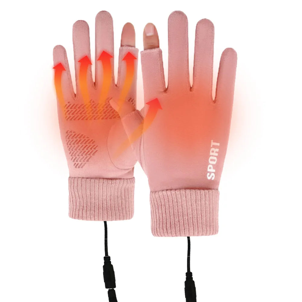 Touch Screen Gloves Non-Slip USB Rechargeable Windproof Warmer 2 Finger Heated Gloves Heated Motorcycle Gloves for Women Men