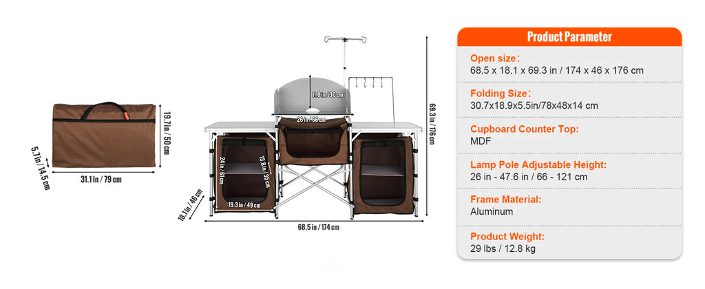 SucceBuy Camping Kitchen Table Folding Outdoor Cooking Table w/Storage Carrying Bag Aluminum Cook Station