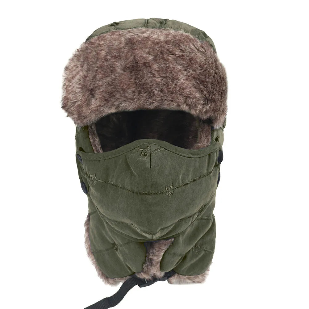 Winter Windproof Thermal Hat Ski Hunting Ear Flaps Cap with Removable Face Mask