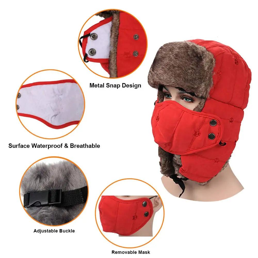 Winter Windproof Thermal Hat Ski Hunting Ear Flaps Cap with Removable Face Mask