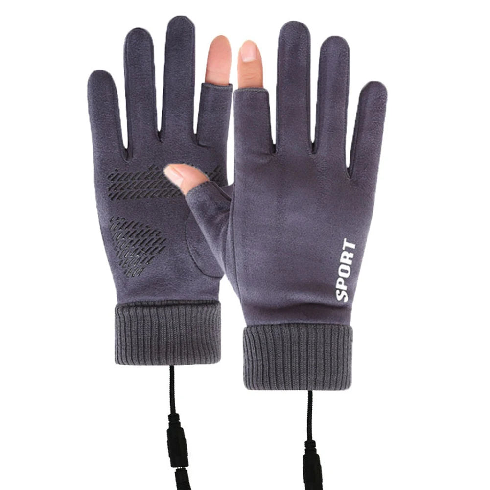Touch Screen Gloves Non-Slip USB Rechargeable Windproof Warmer 2 Finger Heated Gloves Heated Motorcycle Gloves for Women Men