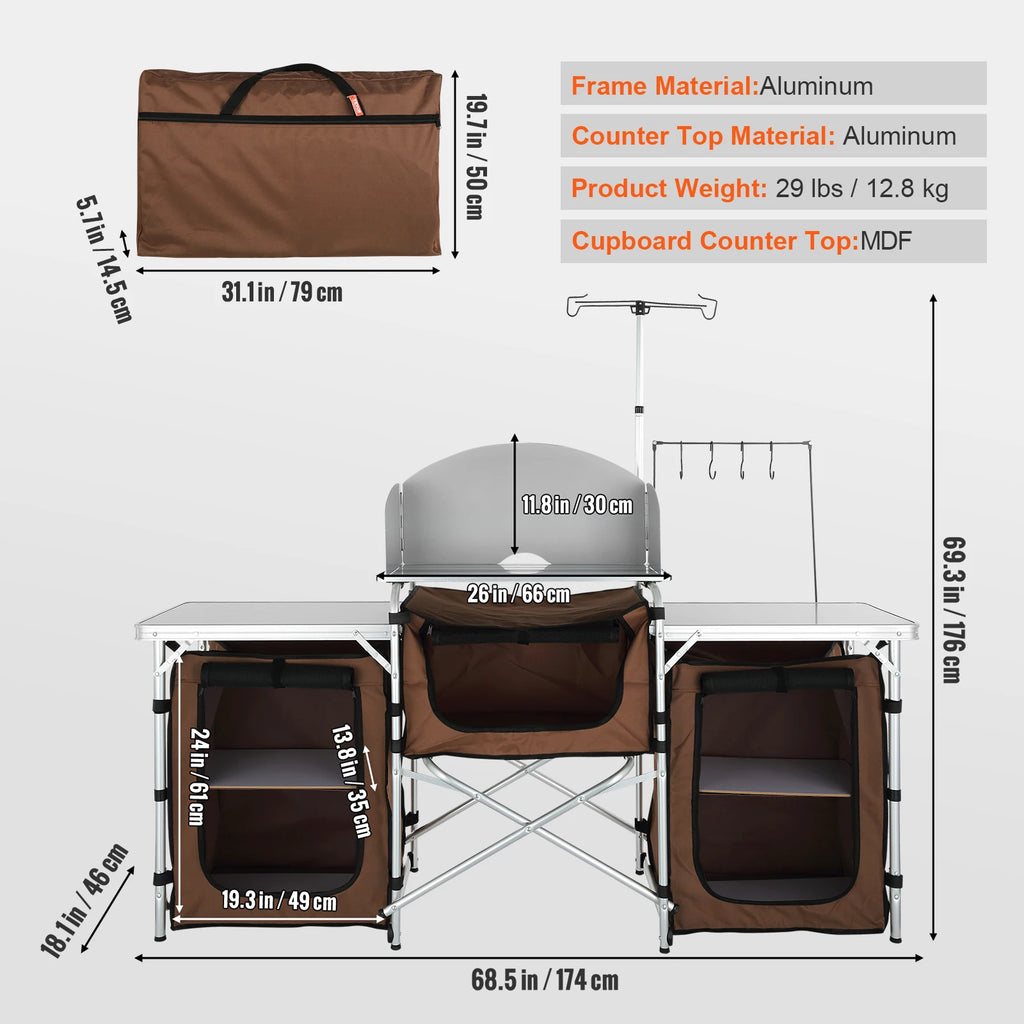 SucceBuy Camping Kitchen Table Folding Outdoor Cooking Table w/Storage Carrying Bag Aluminum Cook Station