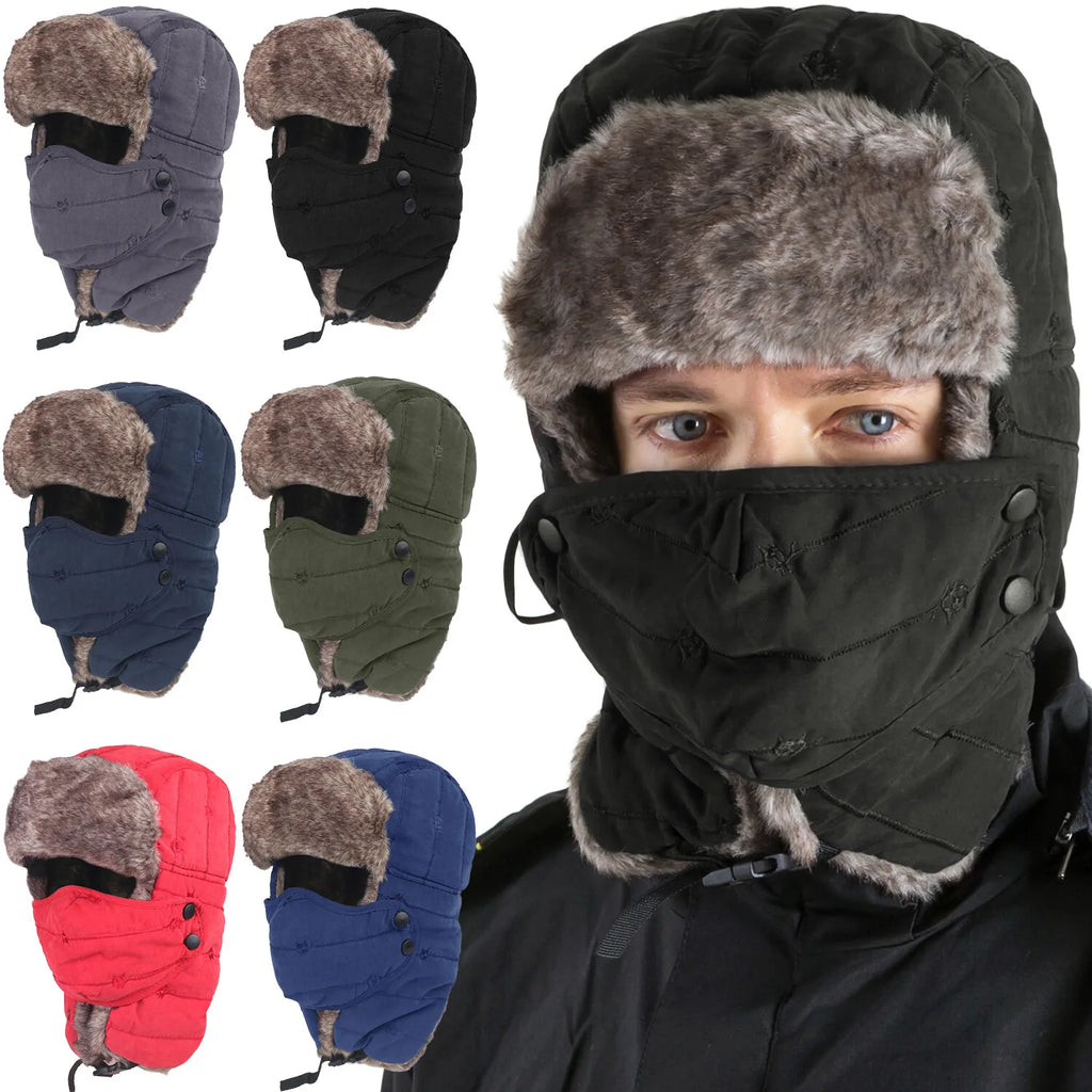 Winter Windproof Thermal Hat Ski Hunting Ear Flaps Cap with Removable Face Mask