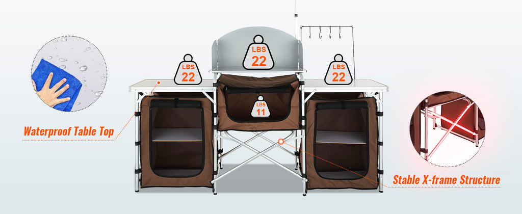 SucceBuy Camping Kitchen Table Folding Outdoor Cooking Table w/Storage Carrying Bag Aluminum Cook Station