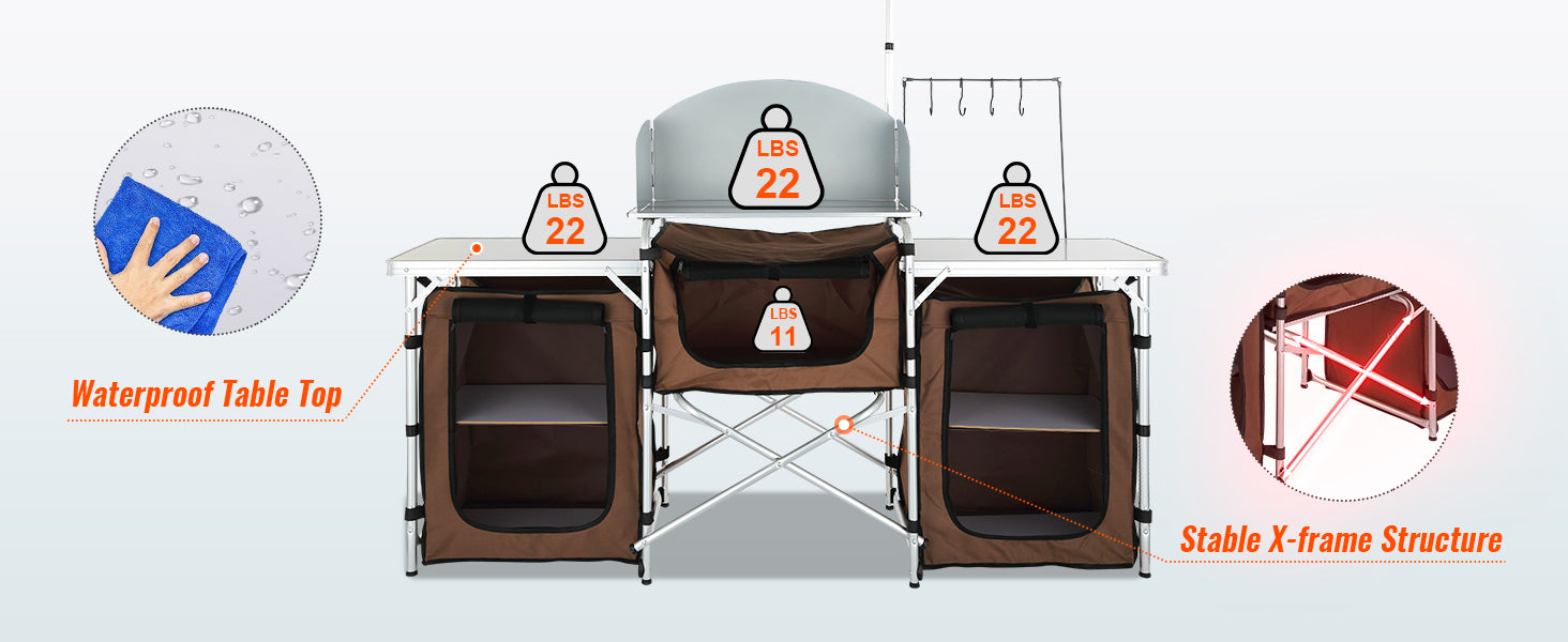 SucceBuy Camping Kitchen Table Folding Outdoor Cooking Table w/Storage Carrying Bag Aluminum Cook Station
