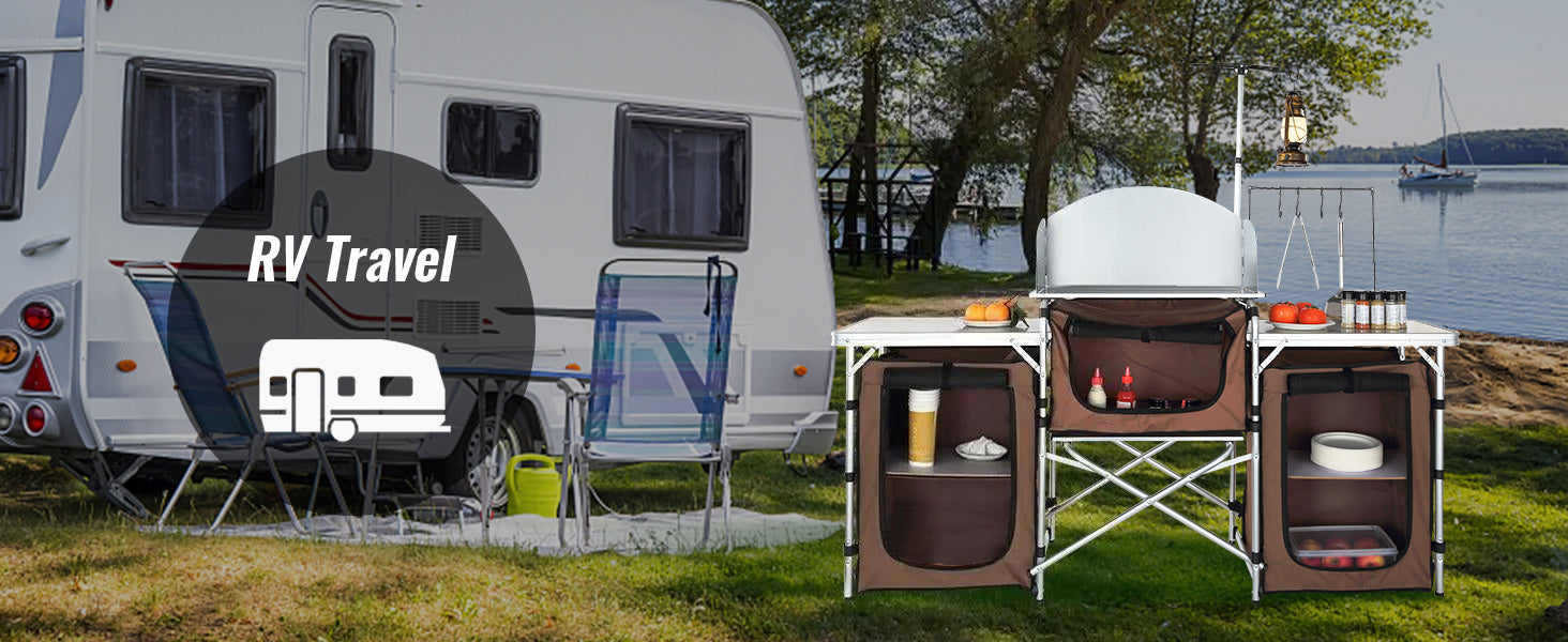 SucceBuy Camping Kitchen Table Folding Outdoor Cooking Table w/Storage Carrying Bag Aluminum Cook Station