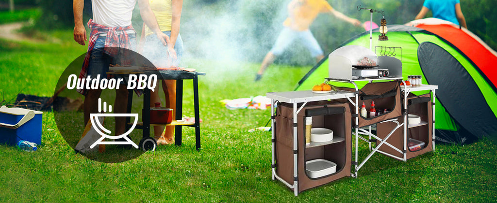 SucceBuy Camping Kitchen Table Folding Outdoor Cooking Table w/Storage Carrying Bag Aluminum Cook Station
